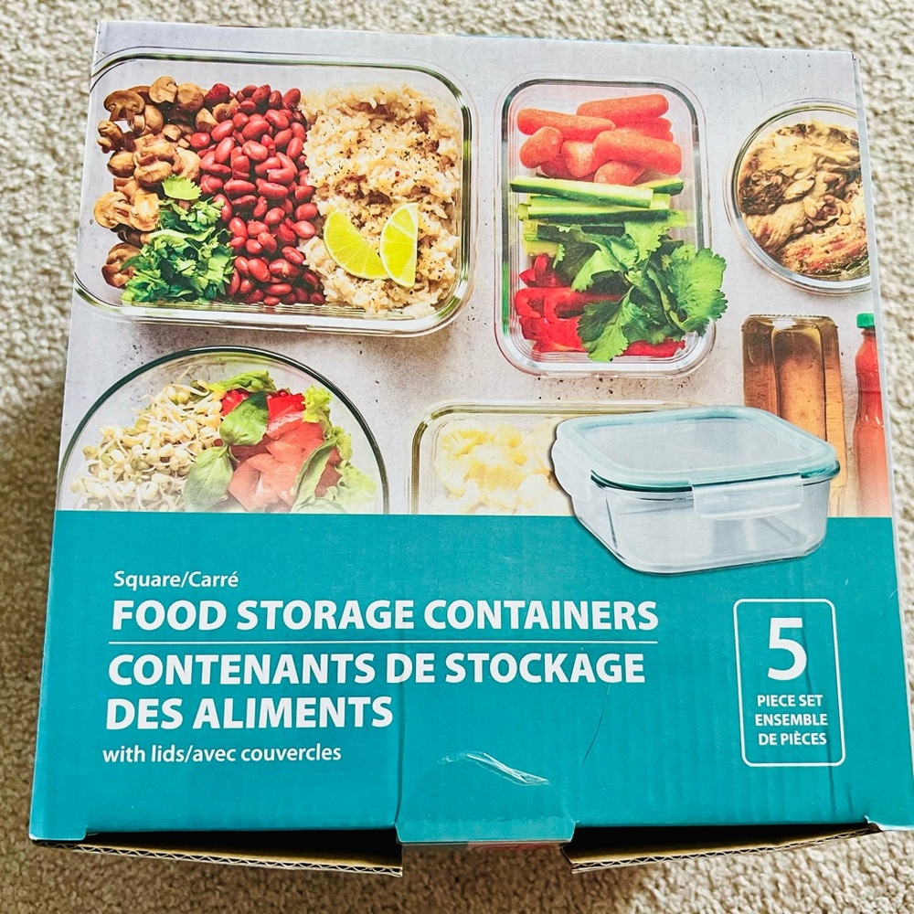 NEW Glass Food Storage Containers with Lids - 5 Piece Set